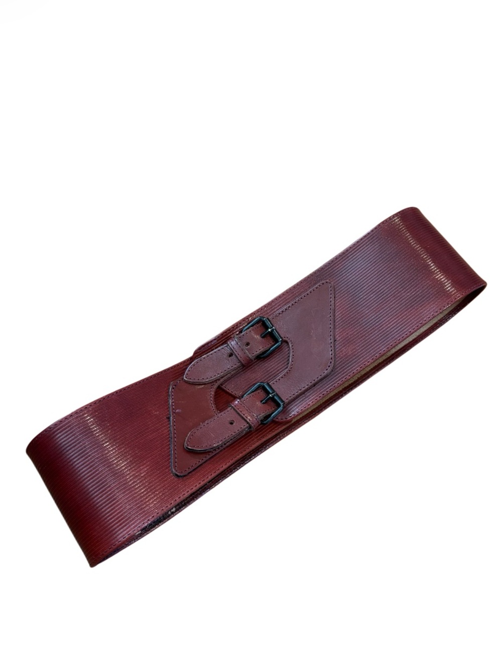 Vintage Made in France Red Leather Double Buckle Belt